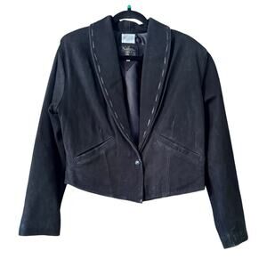 American Style Black Suede western one button waistcoat L whip stitch 80's